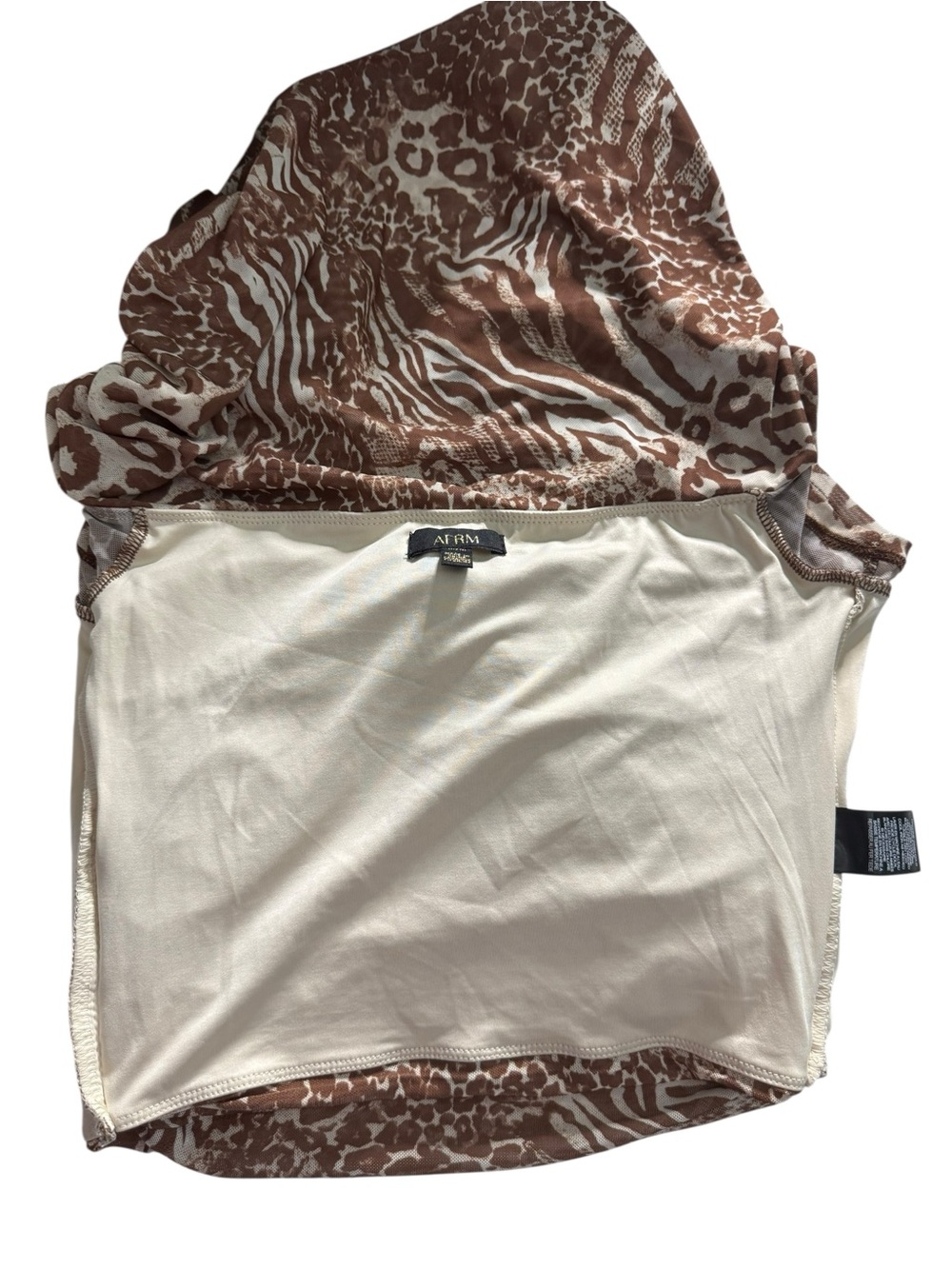 AFRM Fabiola Top in Taupe Brown Animal Print Off-Shoulder Crop Top Medium - Picture 10 of 10
